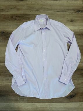 Brioni Dress Shirt Men 16 
41  Purple Thin Striped Button Long Sleeve Italy